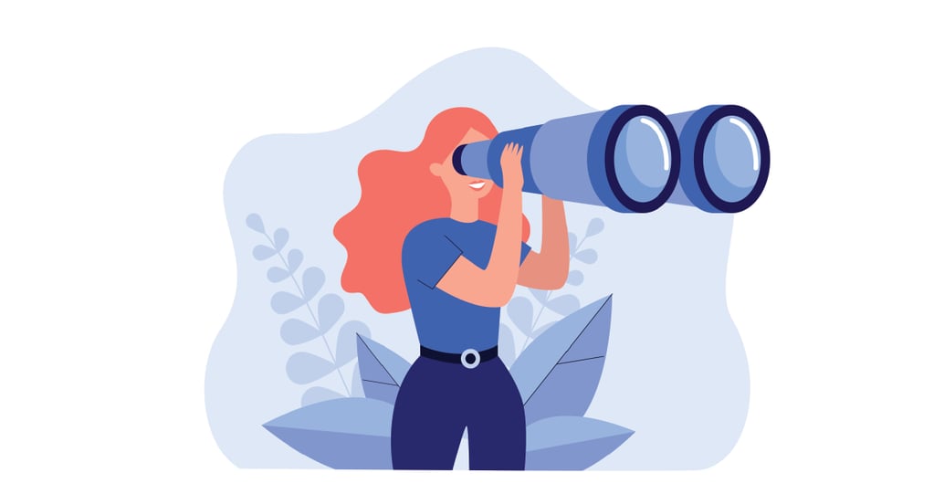 Cartoon character looking through binoculars
