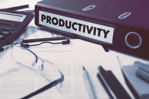 Productivity - Ring Binder on Office Desktop with Office Supplies. Business Concept on Blurred Background. Toned Illustration.-1