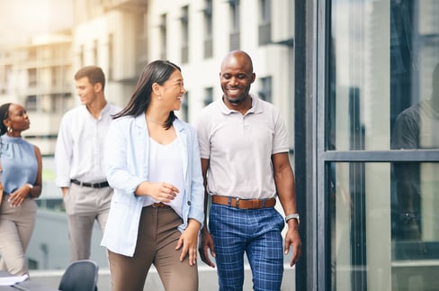 Colleagues walking outside
