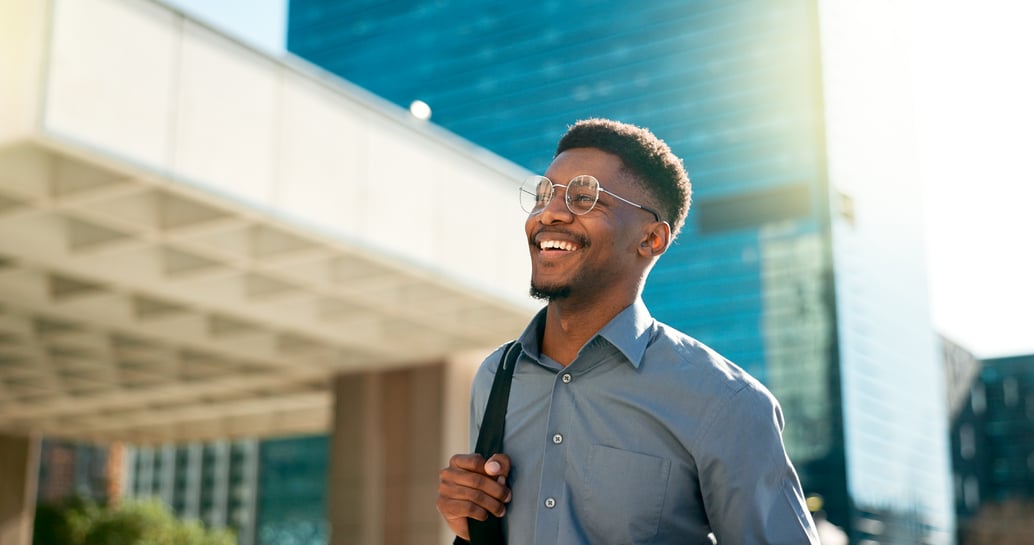 Employee walking outside