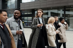 Group of 6 Office Workers Walking Down Street